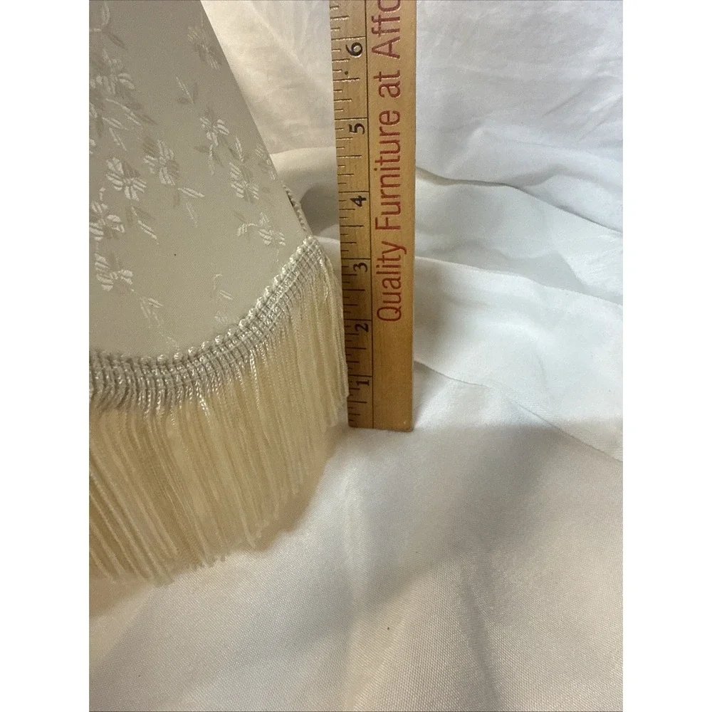 Vtg Victorian style brocade floral damask cream ivory LAMP SHADE fringe Boudoir